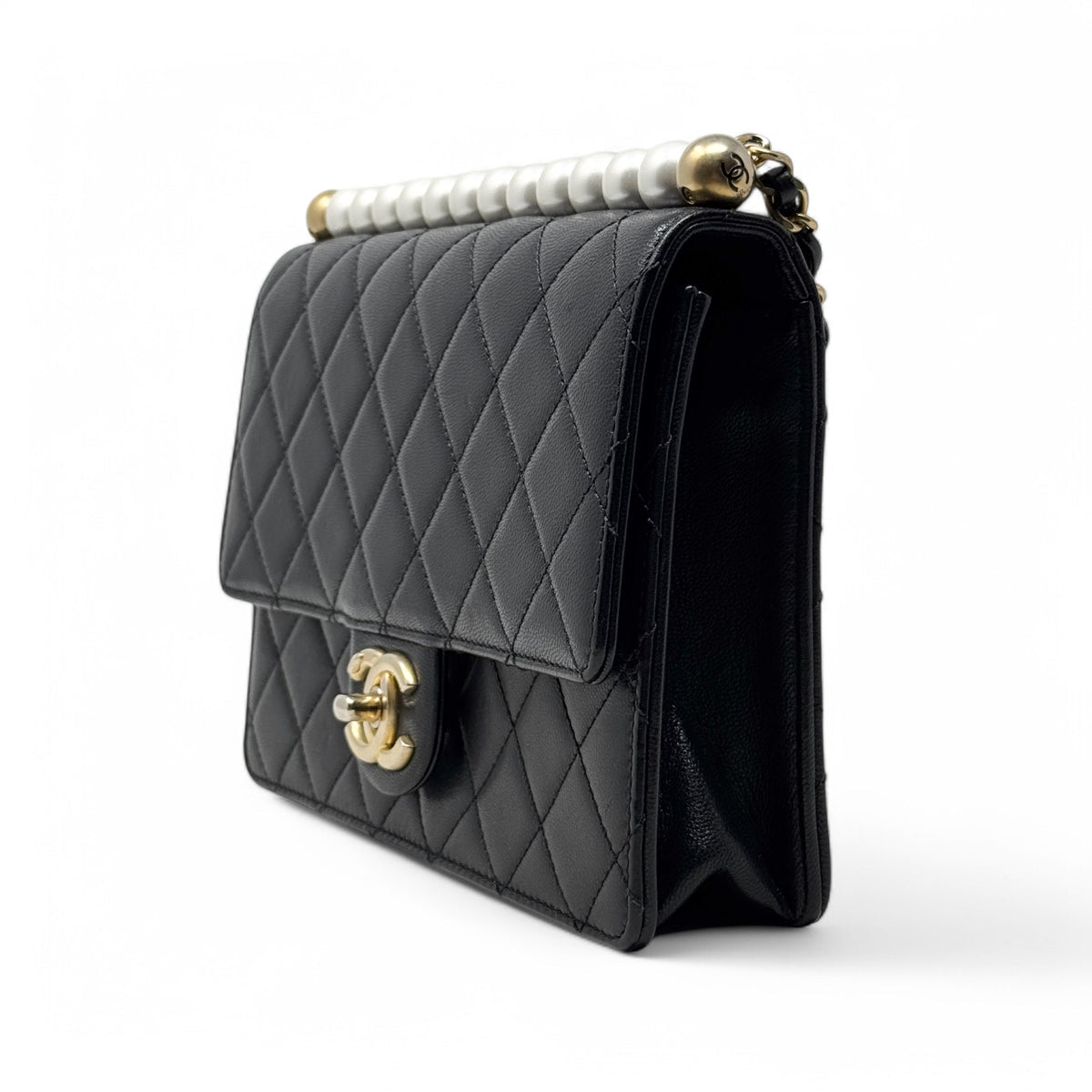 CHANEL CC BLACK SMALL CHIC PEARL FLAP