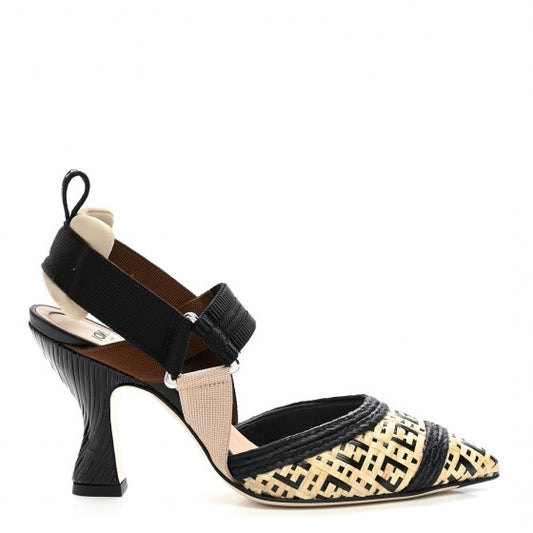 FENDI RAFFIA GROSGRAIN FF INTRECCIO COLIBRI SLINGBACK PUMPS
