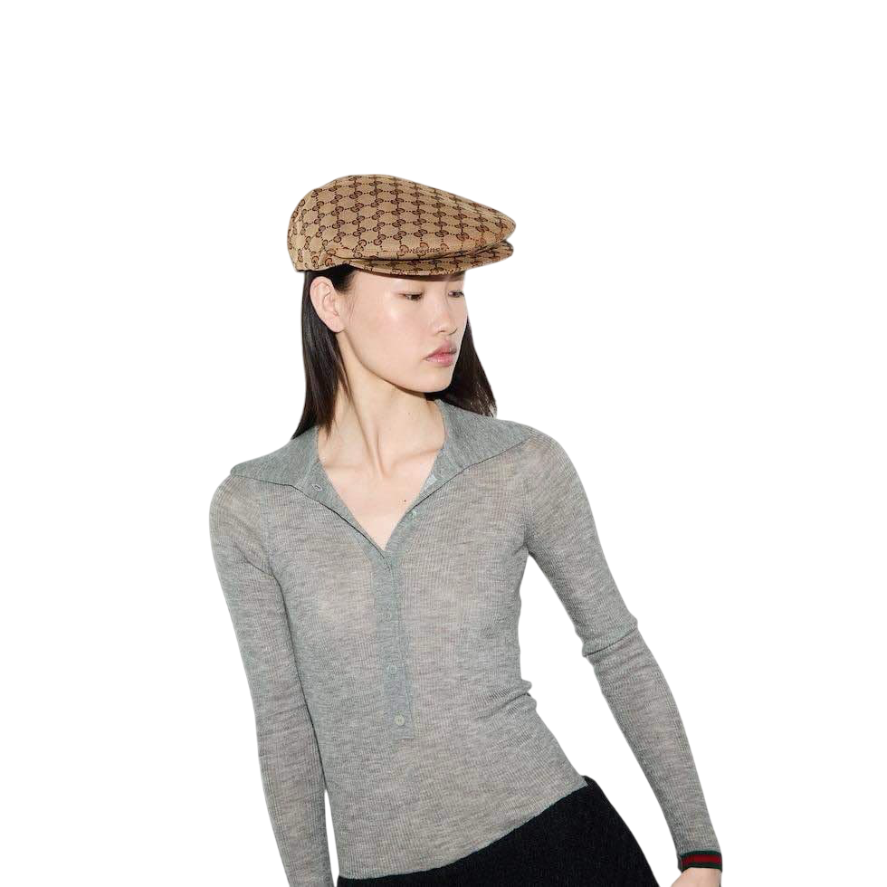 GUCCI MONOGRAM DRILL FLAT CAP