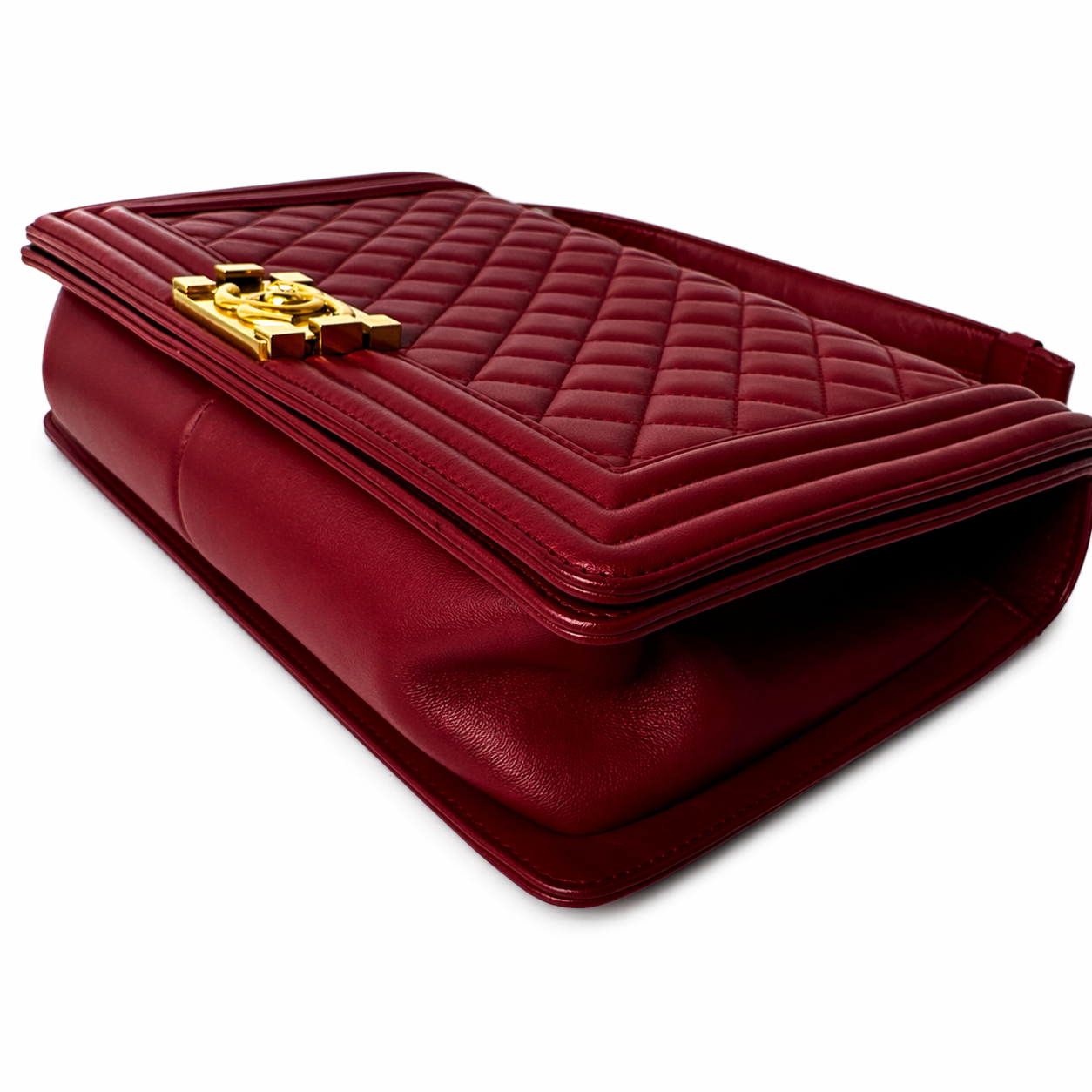 CHANEL CC DARK RED QUILTED CALFSKIN LARGE BOY BAG