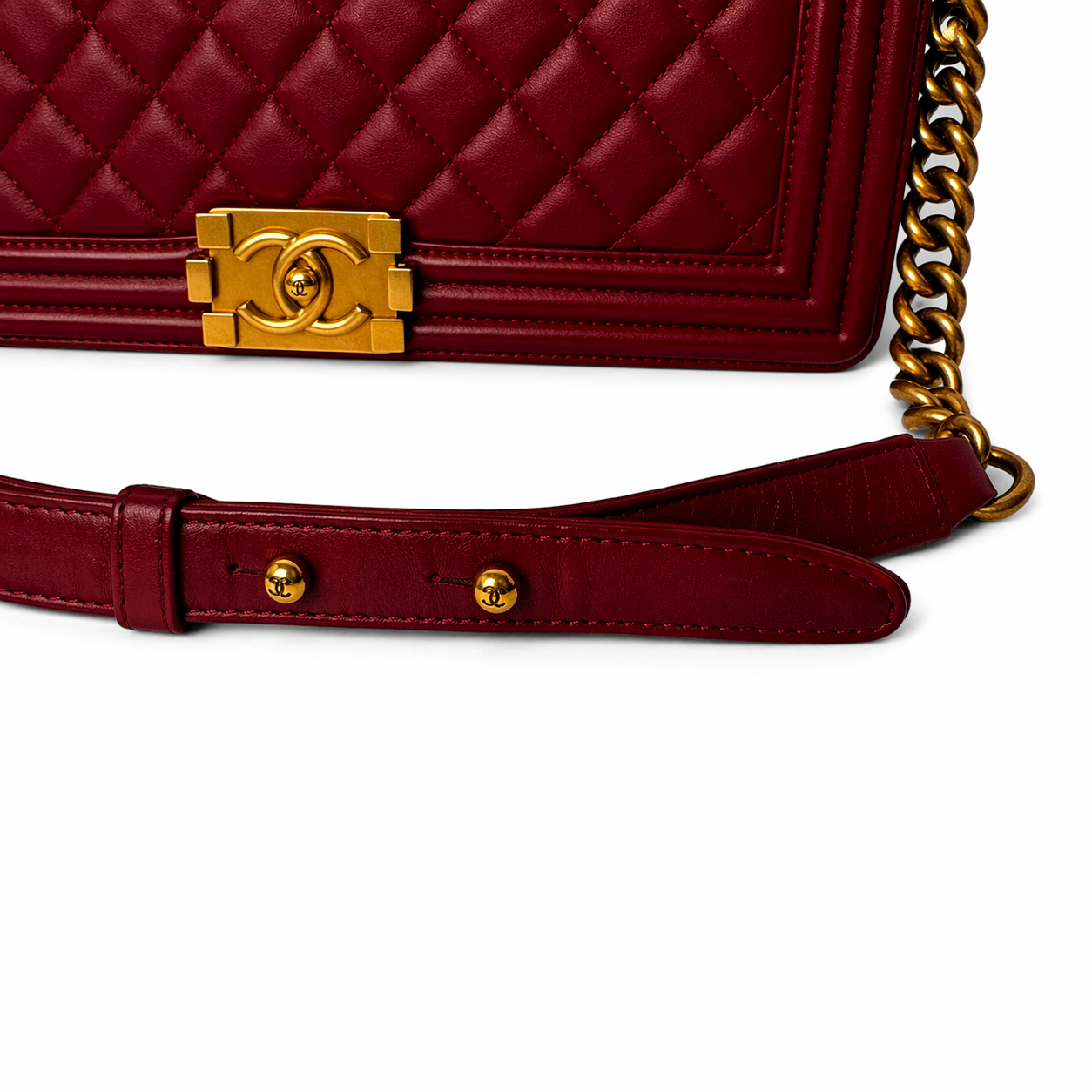 CHANEL CC DARK RED QUILTED CALFSKIN LARGE BOY BAG