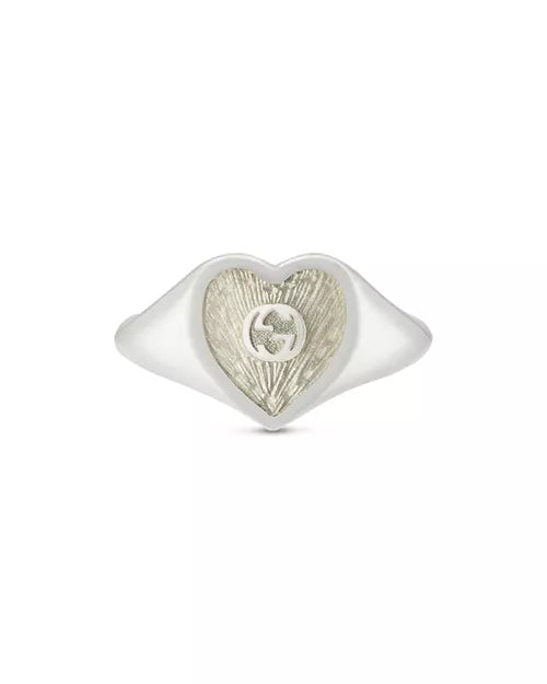 GUCCI GG STERLING SILVER INTERLOCKING G HEART RING