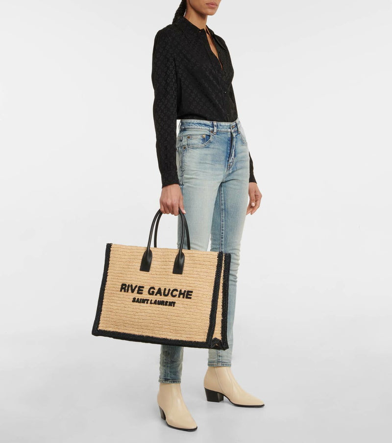 YVES SAINT LAURENT YSL RIVE GAUCHE RAFFIA TOTE BAG