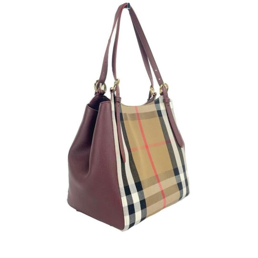 BURBERRY SMALL CANTERBURY CHECK CANVAS TOTE BAG PURSE