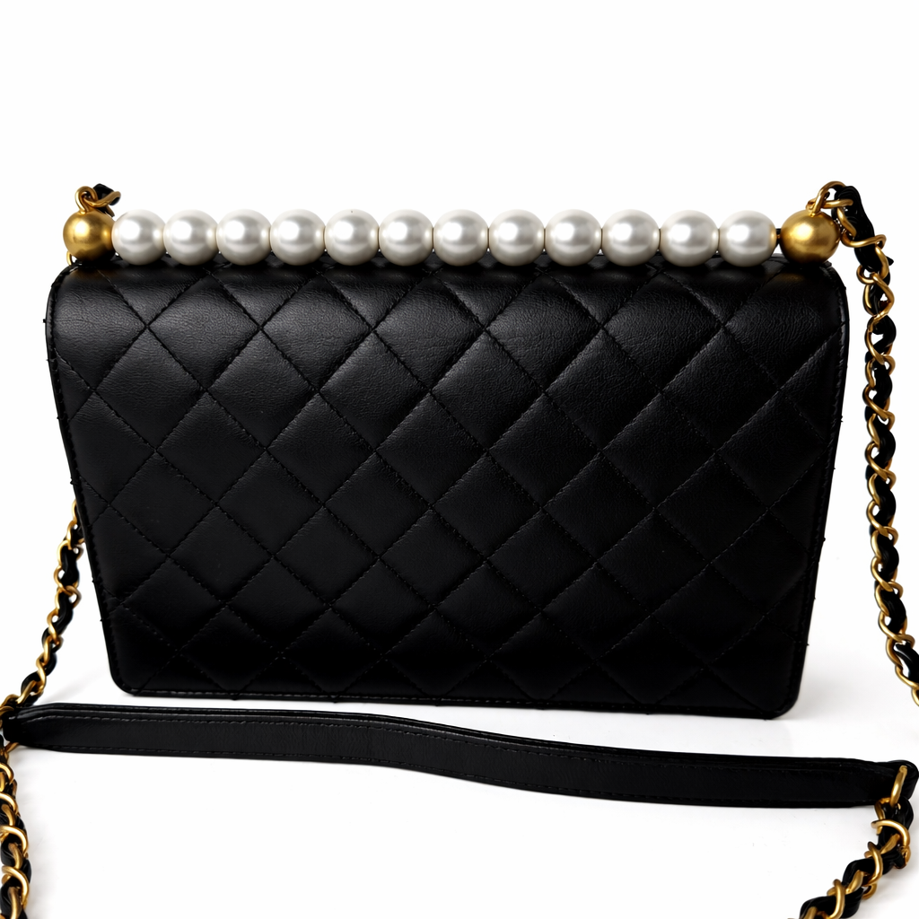 CHANEL CC BLACK SMALL CHIC PEARL FLAP