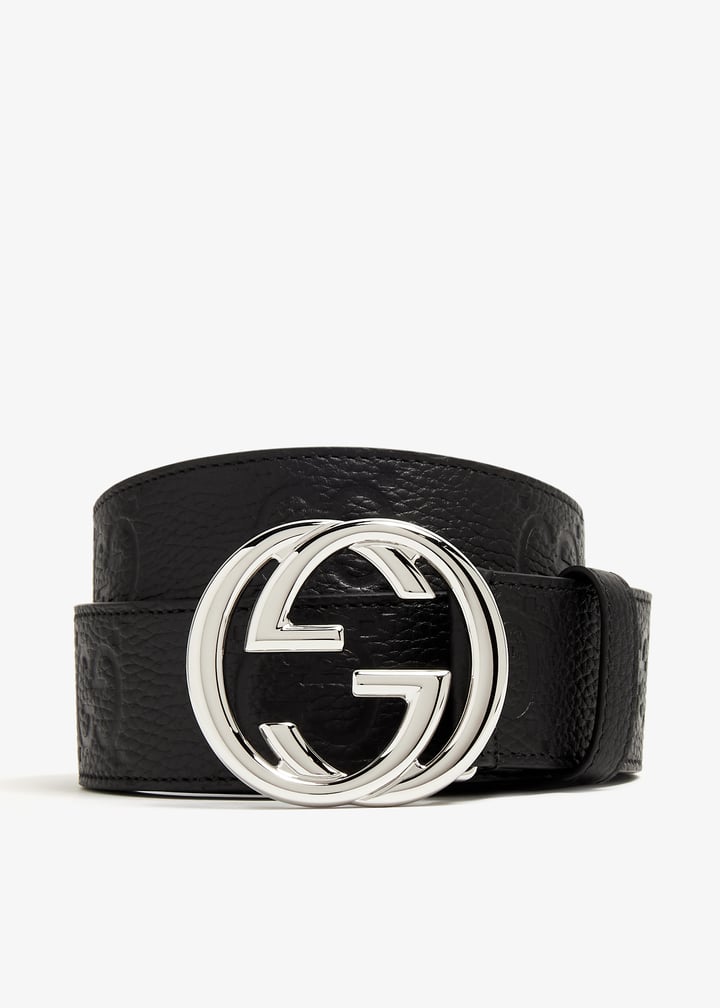 GUCCI GG INTERLOCKING UNISEX EMBOSSED LEATHER BELT