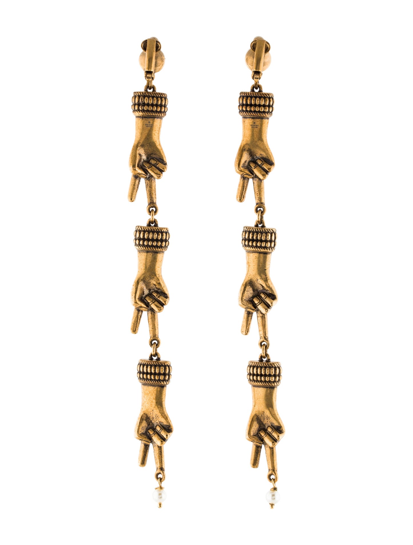 GUCCI GG FAUX PEARL L’AVEUGLE PAR AMOUR HAND 
EARRINGS