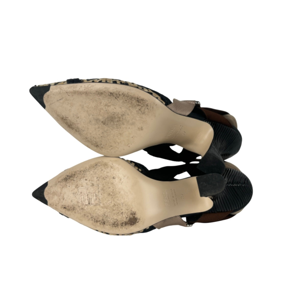 FENDI RAFFIA GROSGRAIN FF INTRECCIO COLIBRI SLINGBACK PUMPS