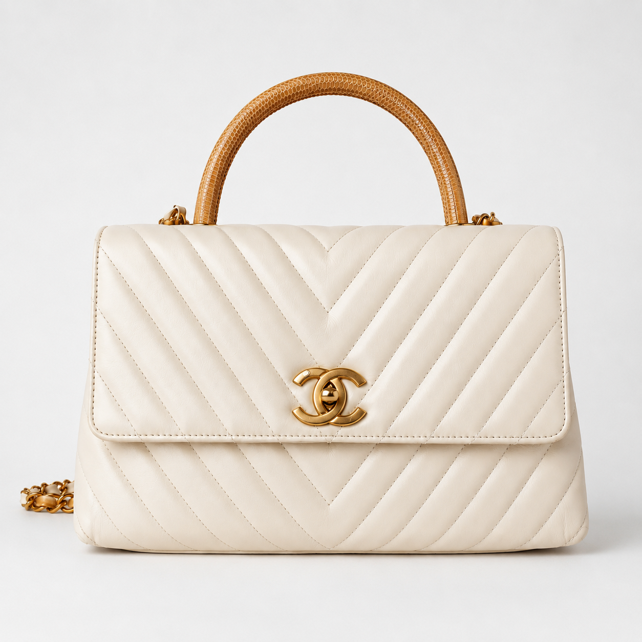 CHANEL CC COCO LIZARD TOP HANDLE SMALL QUILTED