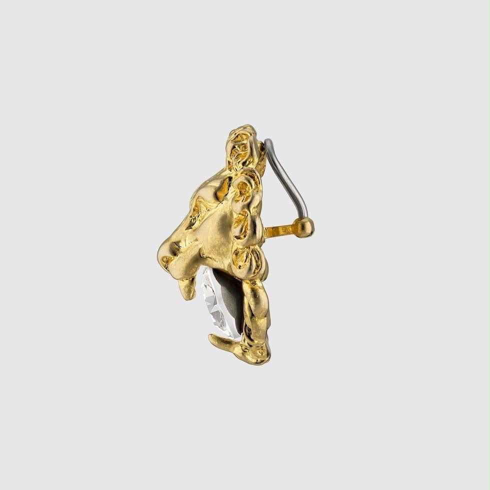 GUCCI GG LION RHINESTONE CLIP-ON EARRINGS