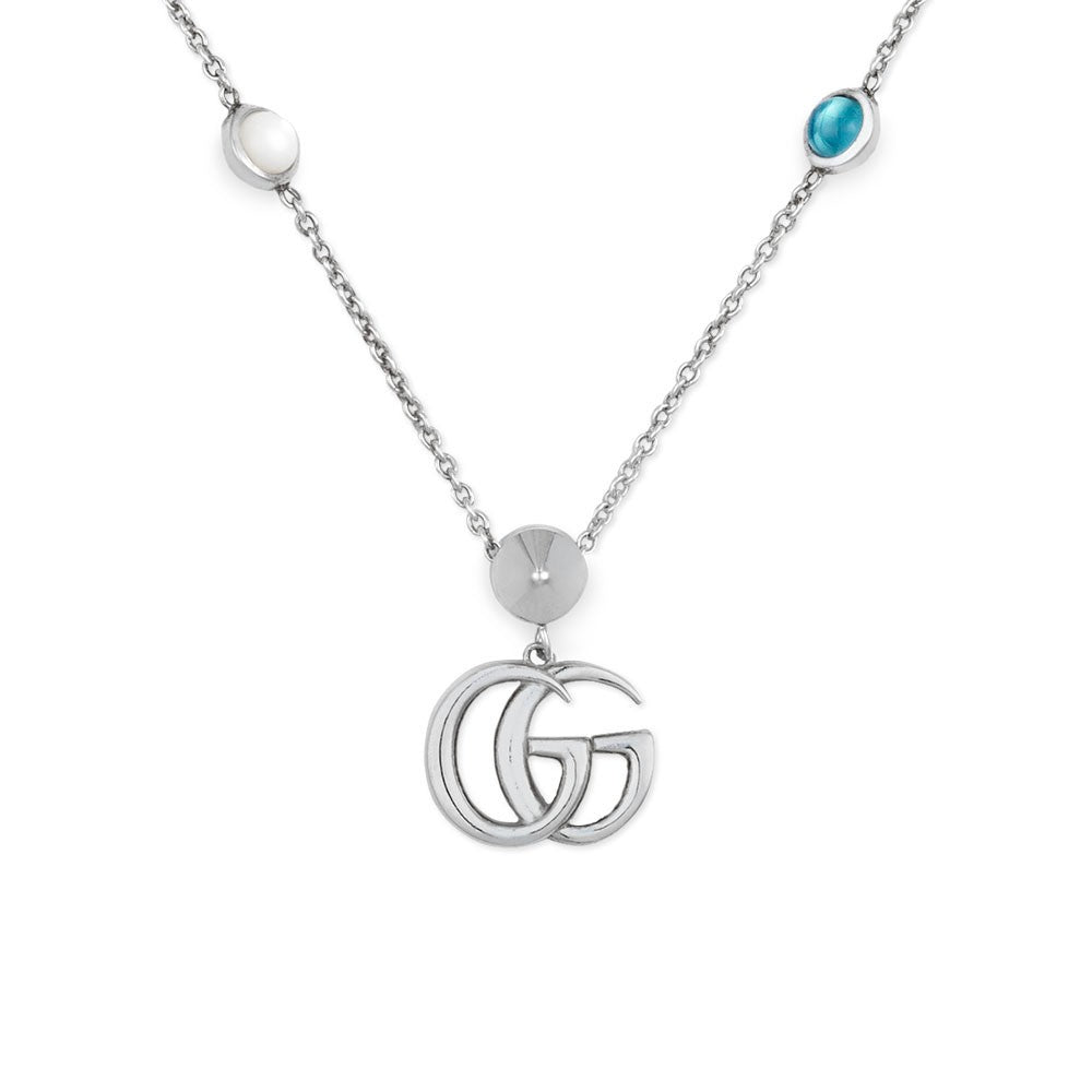 GUCCI GG MARMONT STERLING SILVER WITH MOTHER OF PEARL ,BLUE TOPAZ AND TURQUOISE RESIN