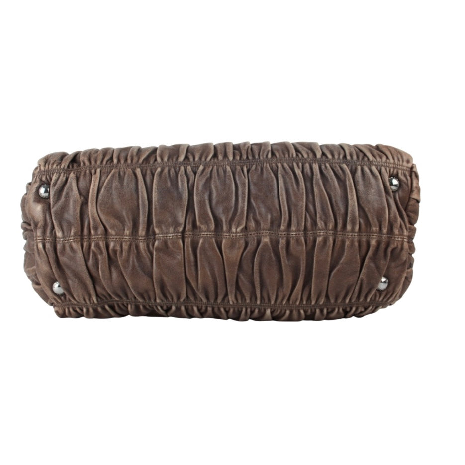 PRADA TWO TONE BROWN RUCHED HANDBAG