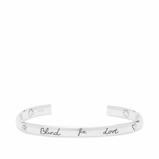 GUCCI GG STERLING SILVER 6MM BLIND FOR LOVE CUFF BRACELET