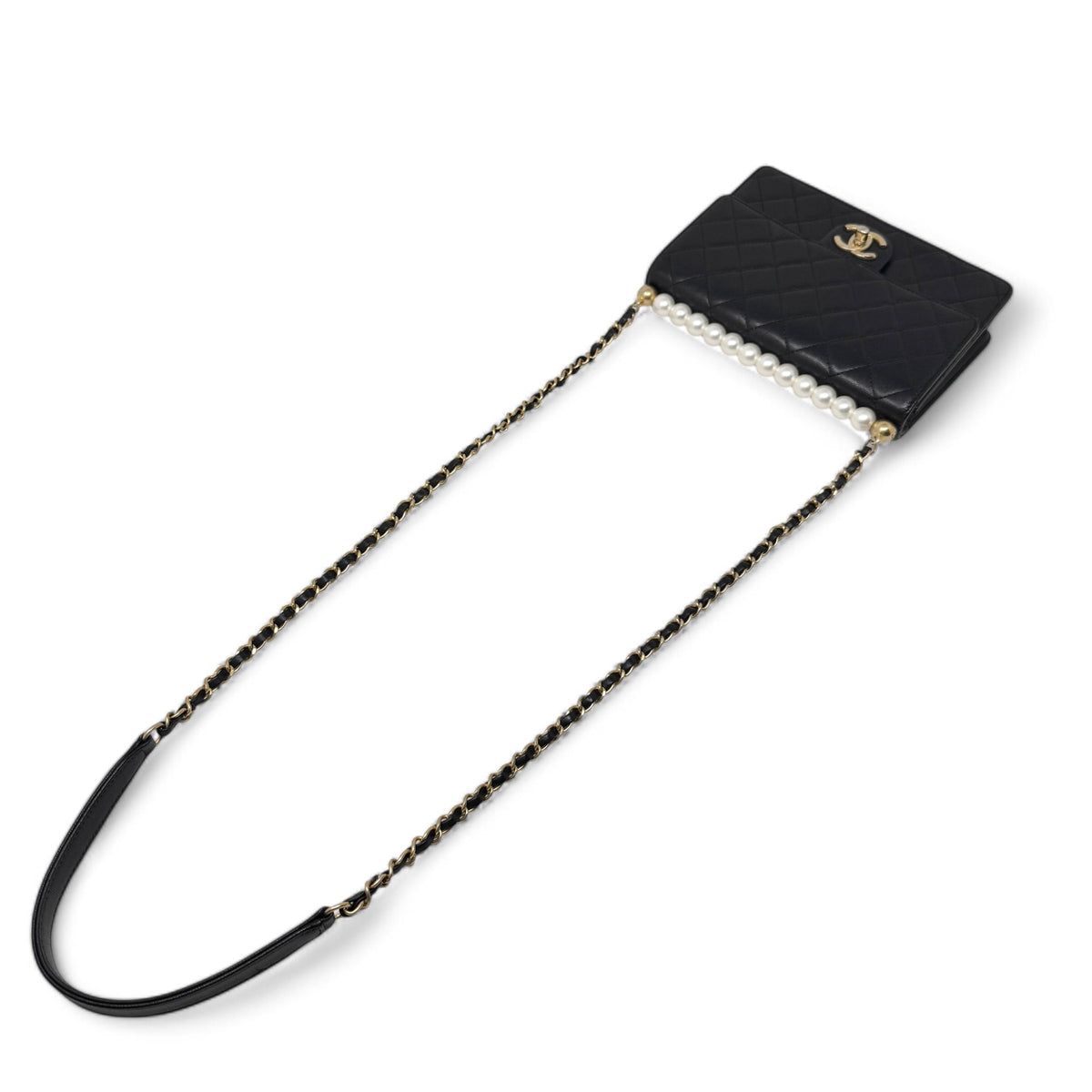CHANEL CC BLACK SMALL CHIC PEARL FLAP