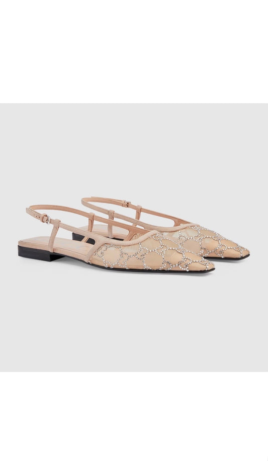 GUCCI GG MESH CRYSTAL BALLET SLINGBACK FLATS