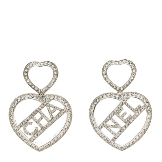 CHANEL CRYSTAL METAL CC HEART EARRINGS