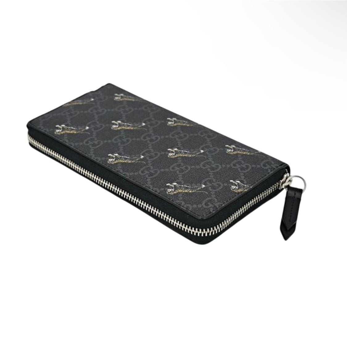 GUCCI LEAPING TIGER MONOGRAM CONTINENTAL ZIP AROUND WALLET