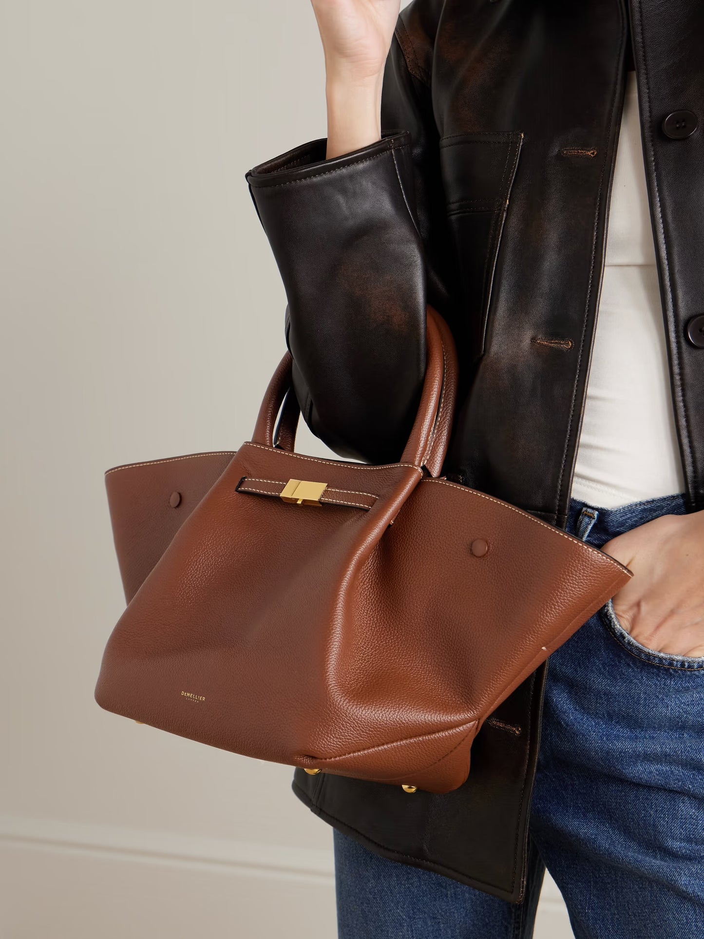 DEMELLIER MIDI NEW YORK LEATHER BAG
