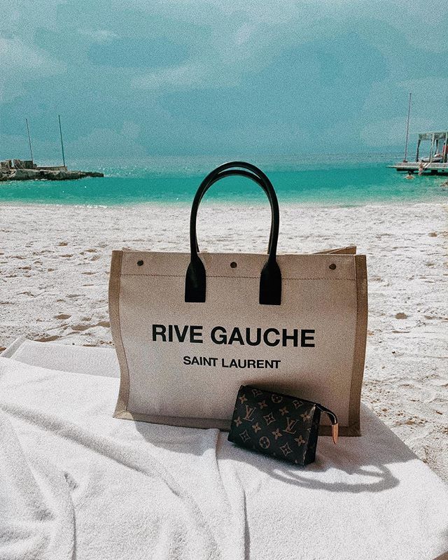 YVES SAINT LAURENT YSL RIVE GAUCHE BEIGE LARGE TOTE