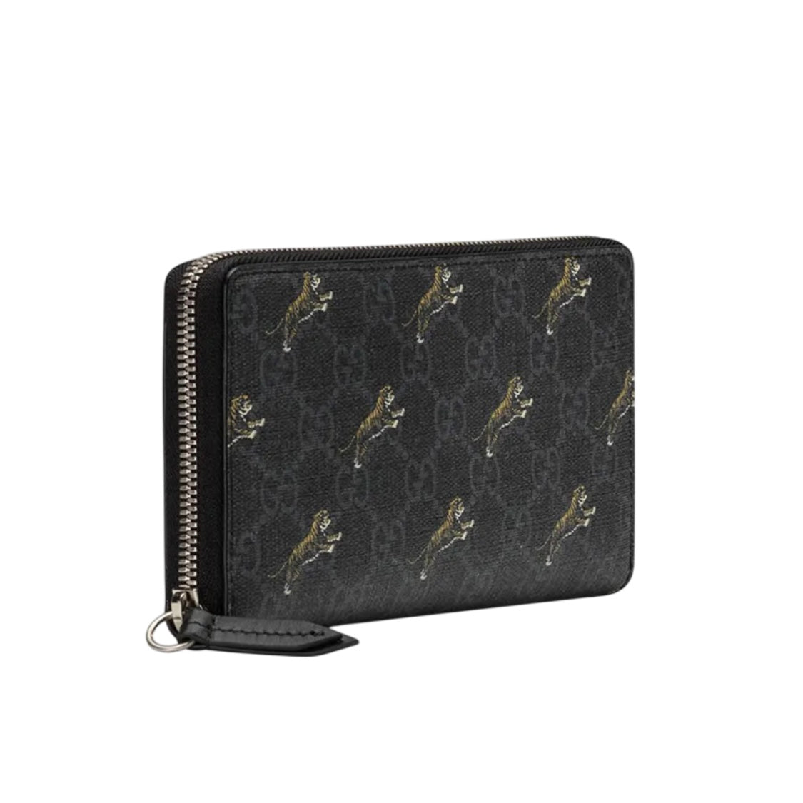 GUCCI LEAPING TIGER MONOGRAM CONTINENTAL ZIP AROUND WALLET