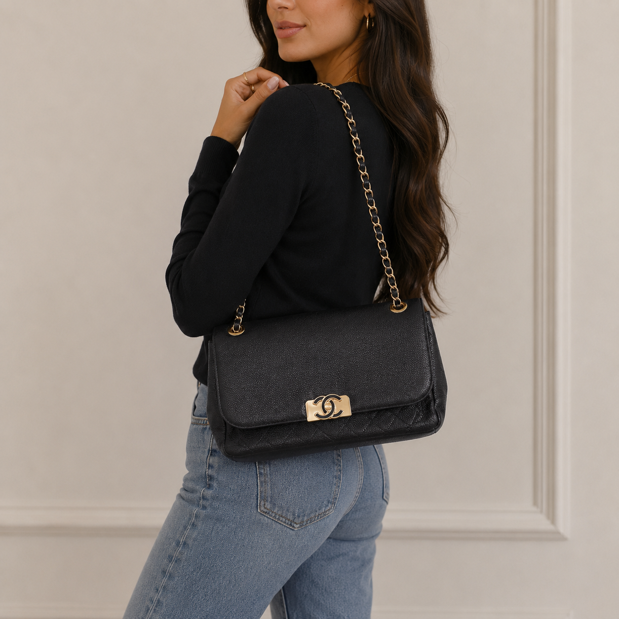 CHANEL CC QUILTED FLAP POCKEY SHOULDER BAG 2 in 1 STYLE