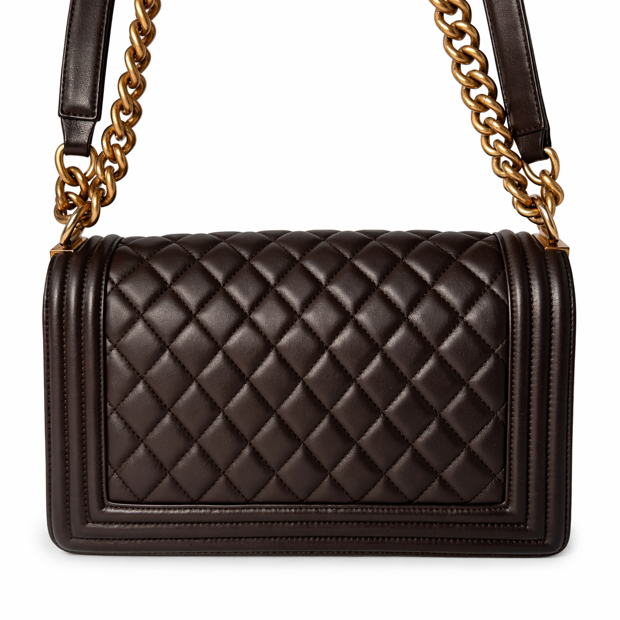 CHANEL CC DARK BROWN QUILTED CALFSKIN MEDIUM BOY BAG