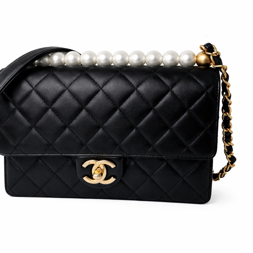 CHANEL CC BLACK SMALL CHIC PEARL FLAP