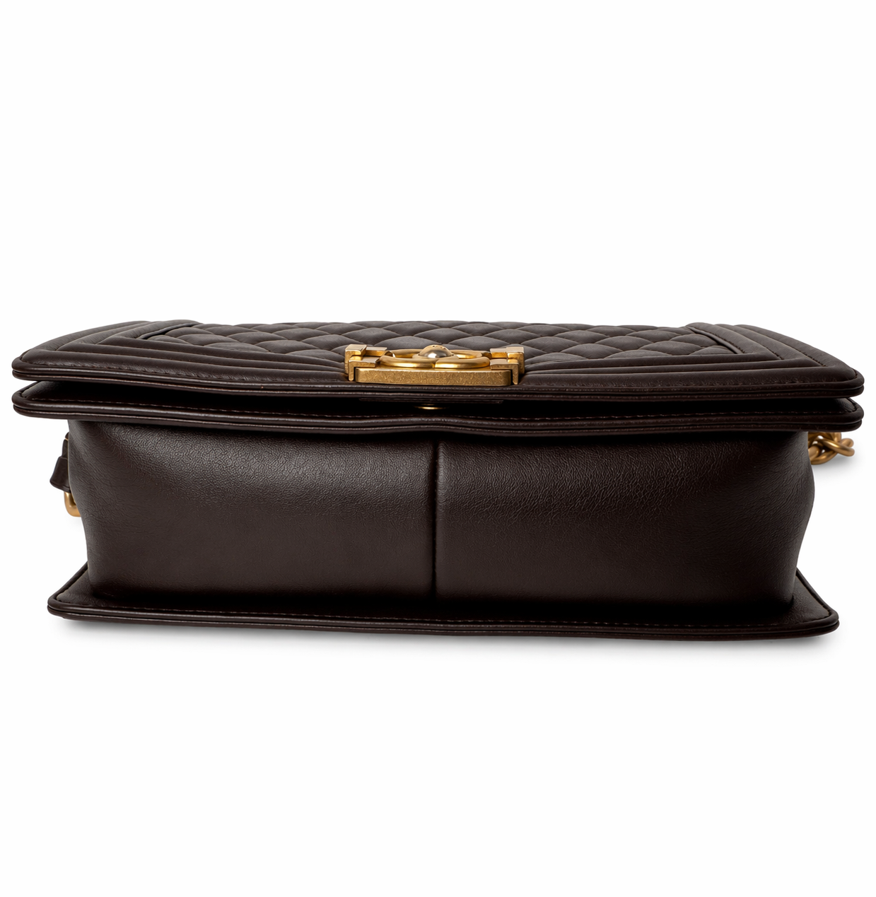CHANEL CC DARK BROWN QUILTED CALFSKIN MEDIUM BOY BAG