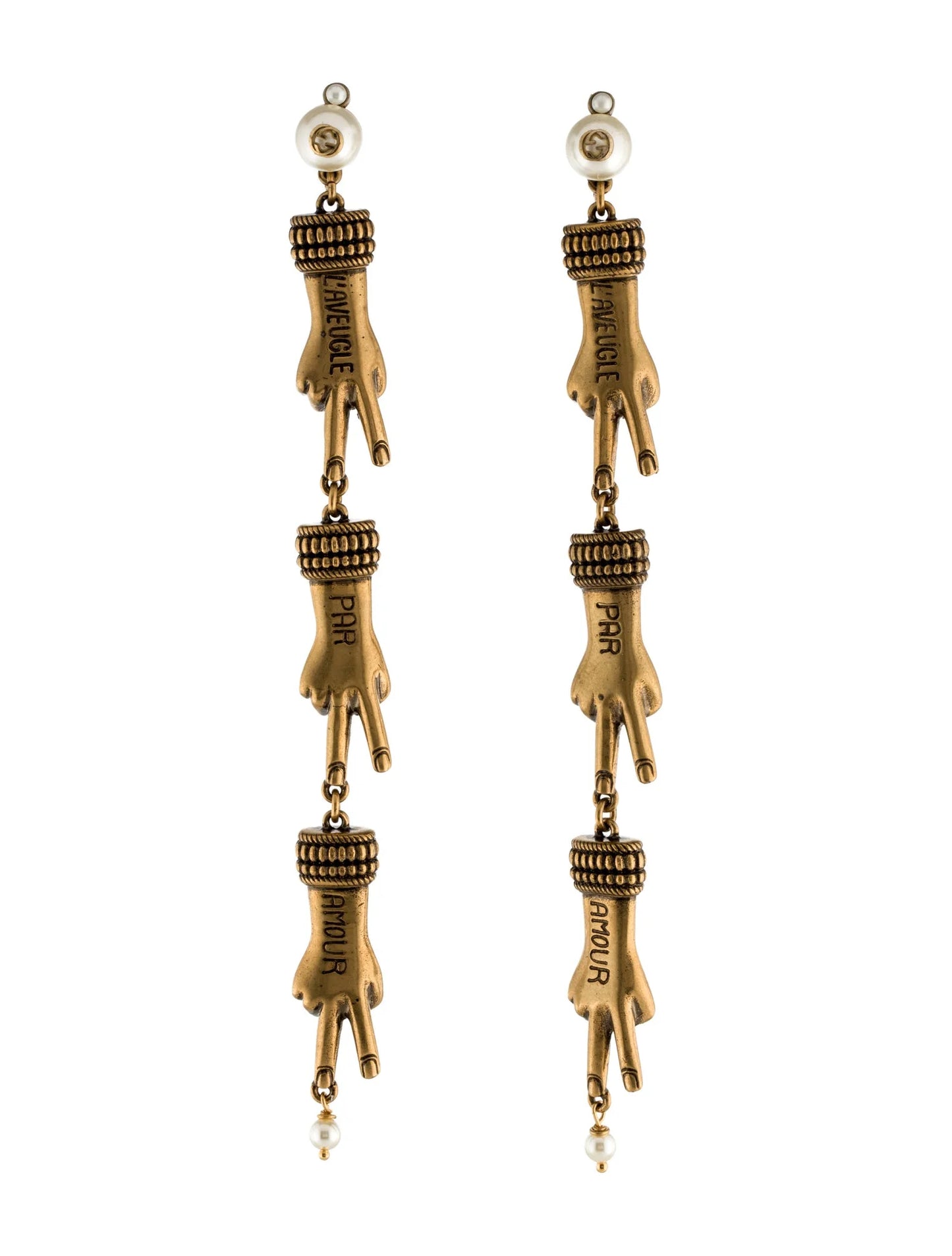 GUCCI GG FAUX PEARL L’AVEUGLE PAR AMOUR HAND 
EARRINGS