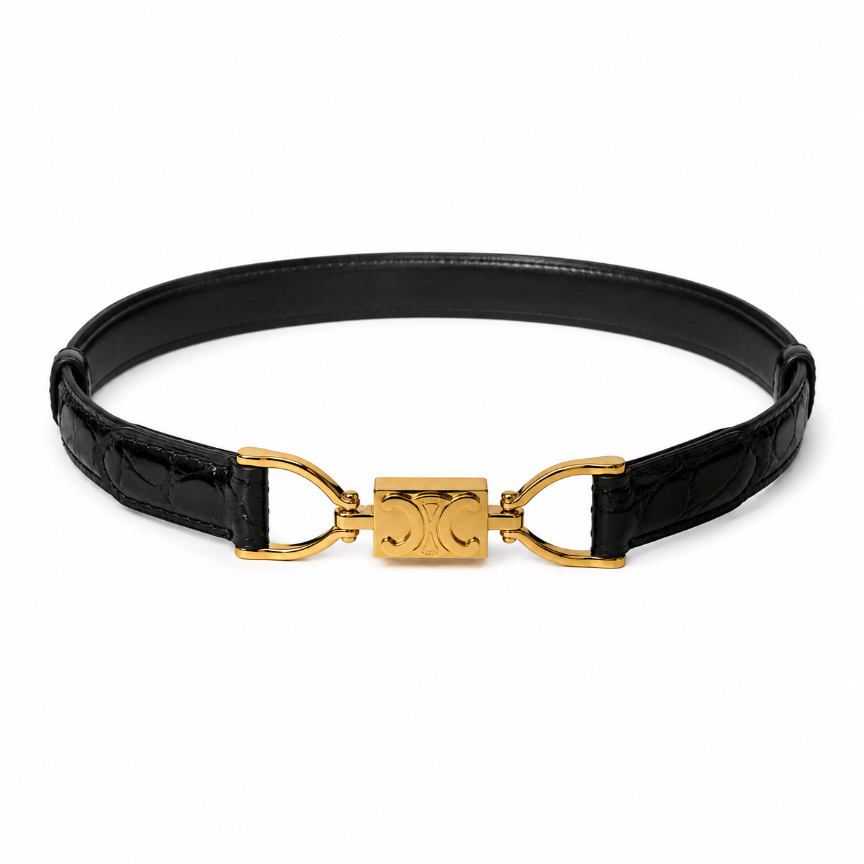 CELINE TRIOMPHE  CROC WOMENS ADJUSTABLE LEATHER BELT