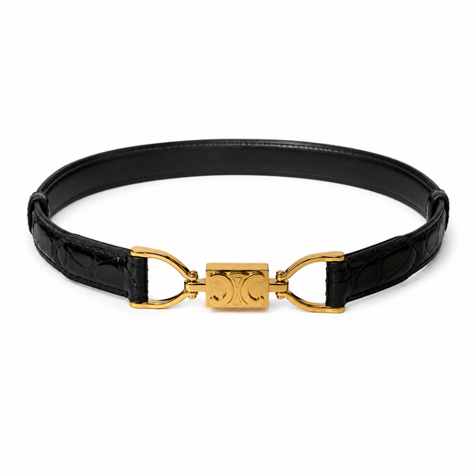 CELINE TRIOMPHE  CROC WOMENS ADJUSTABLE LEATHER BELT