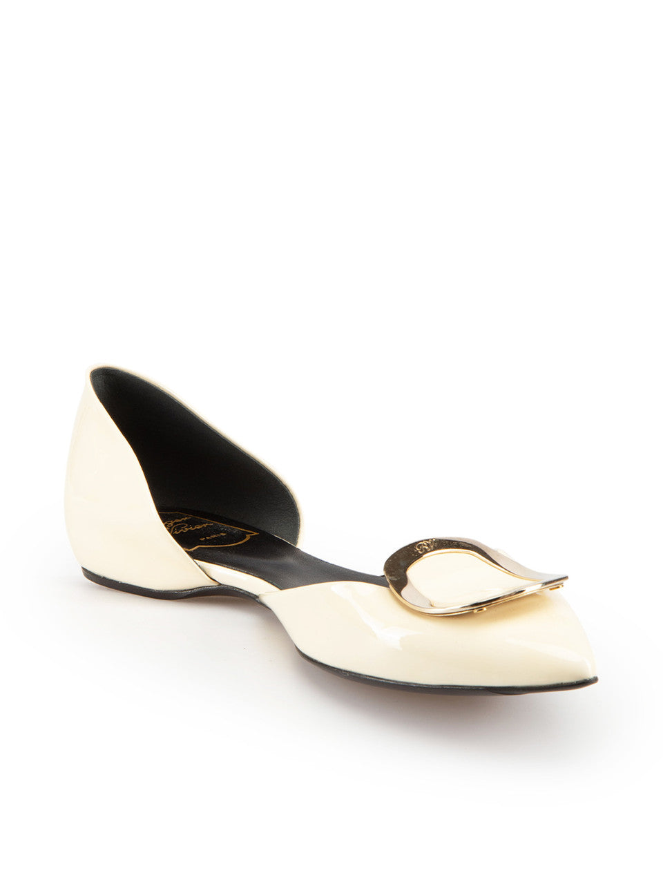 ROGER VIVIER CHIPS D’ORSAY WHITE PATENT BALLET FLATS
