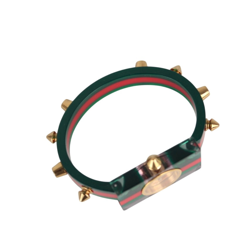 GUCCI WEB ACRYLIC GLASS STUDDED WATCH