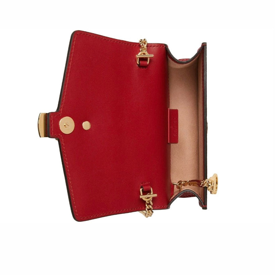 GUCCI SYLVIE EMBROIDERED WRINKLED PATENT LEATHER SUPER MINI BAG