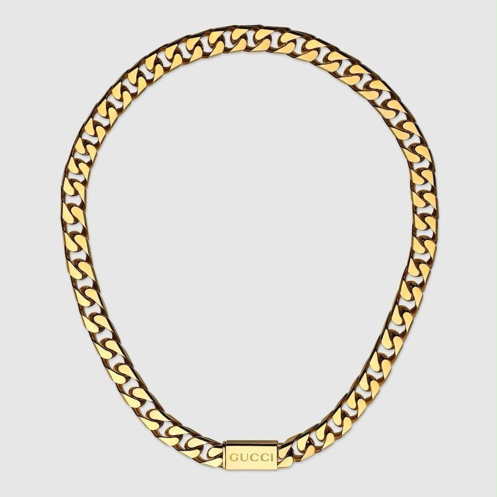 GUCCI GG LOGO SCRIPT TAG CHAIN NECKLACE