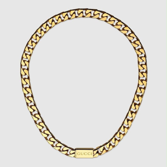 GUCCI GG LOGO SCRIPT TAG CHAIN NECKLACE