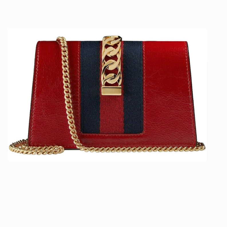GUCCI SYLVIE EMBROIDERED WRINKLED PATENT LEATHER SUPER MINI BAG