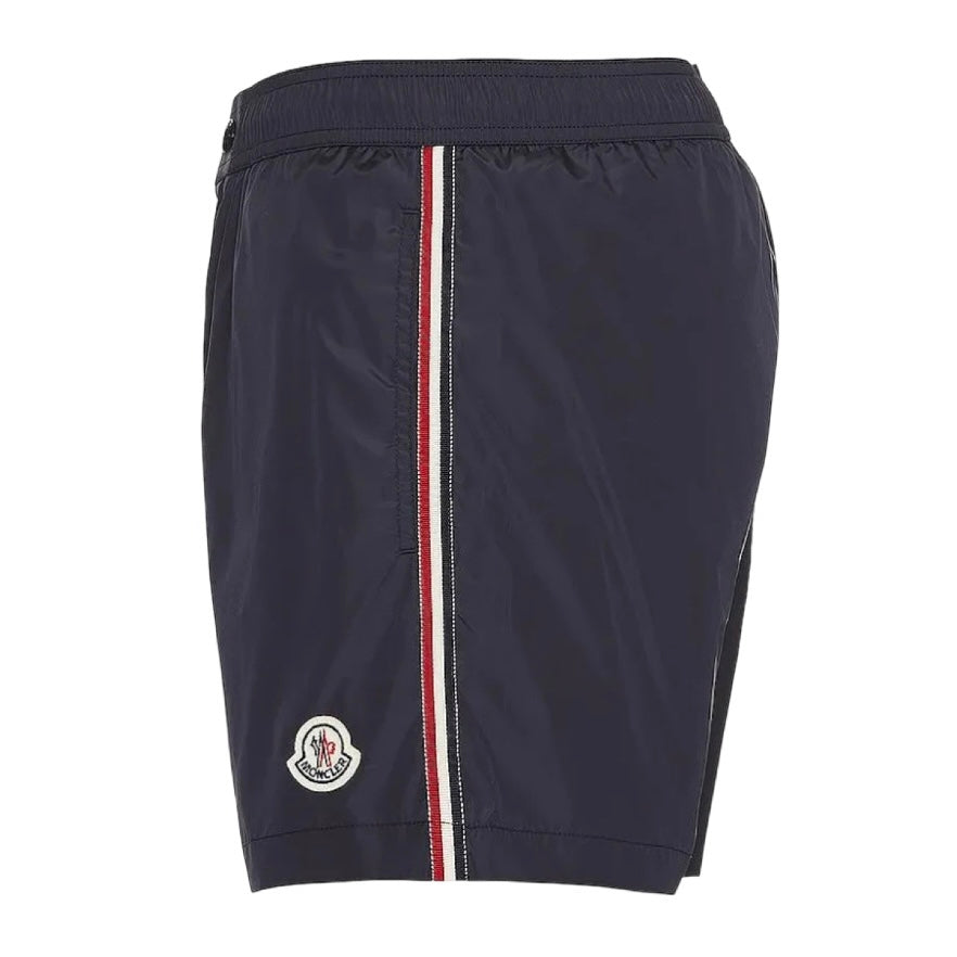 MONCLER MEN’S LOGO PATCH THREE STRIPES LINING SWIM SHORTS