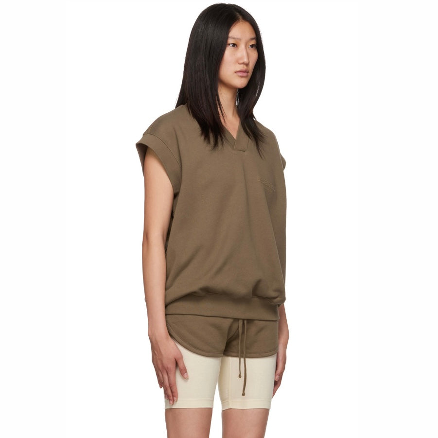ESSENTIALS BROWN V-NECK VEST