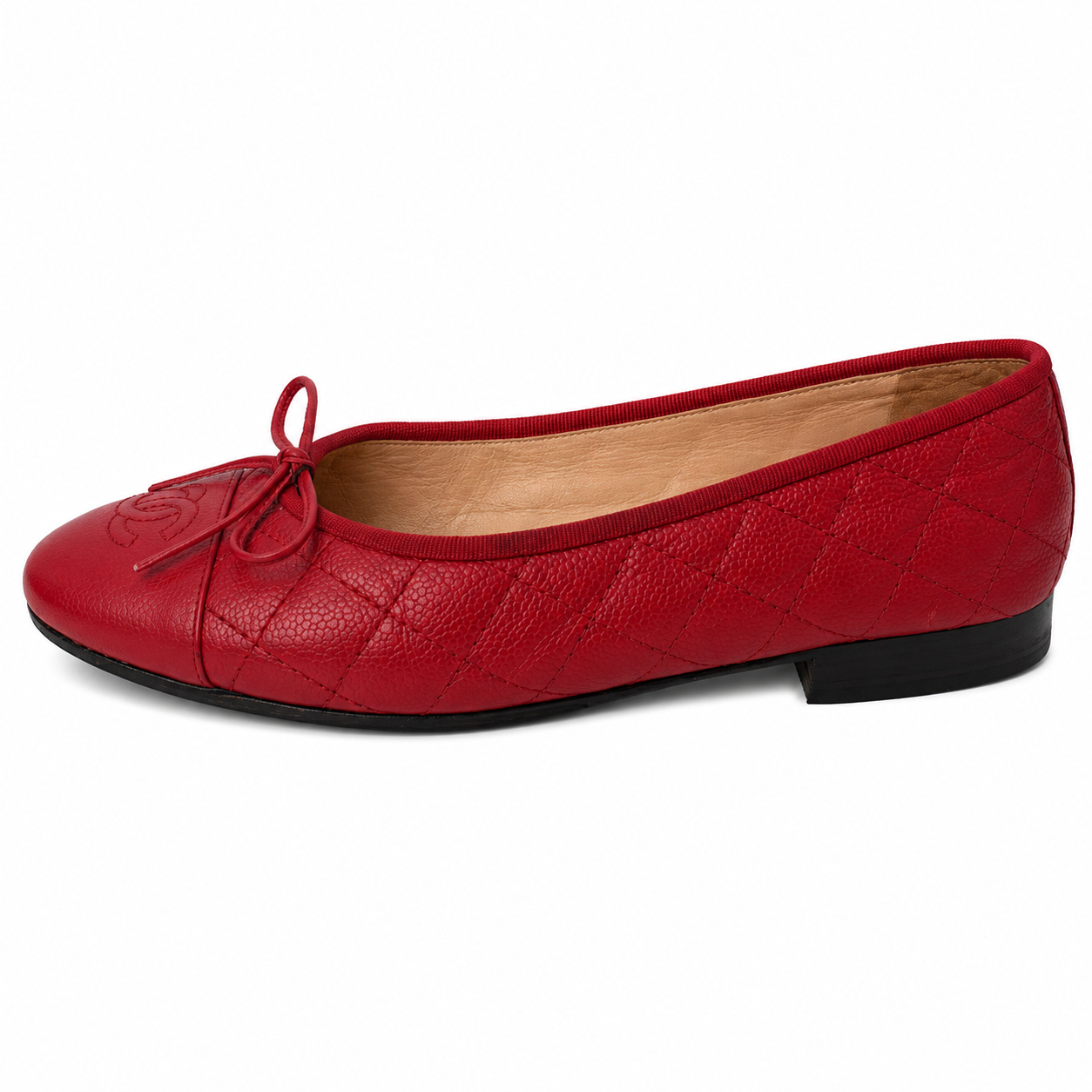 CHANEL CC QUILTER LEATHER CAP TOE BALLET FLATS