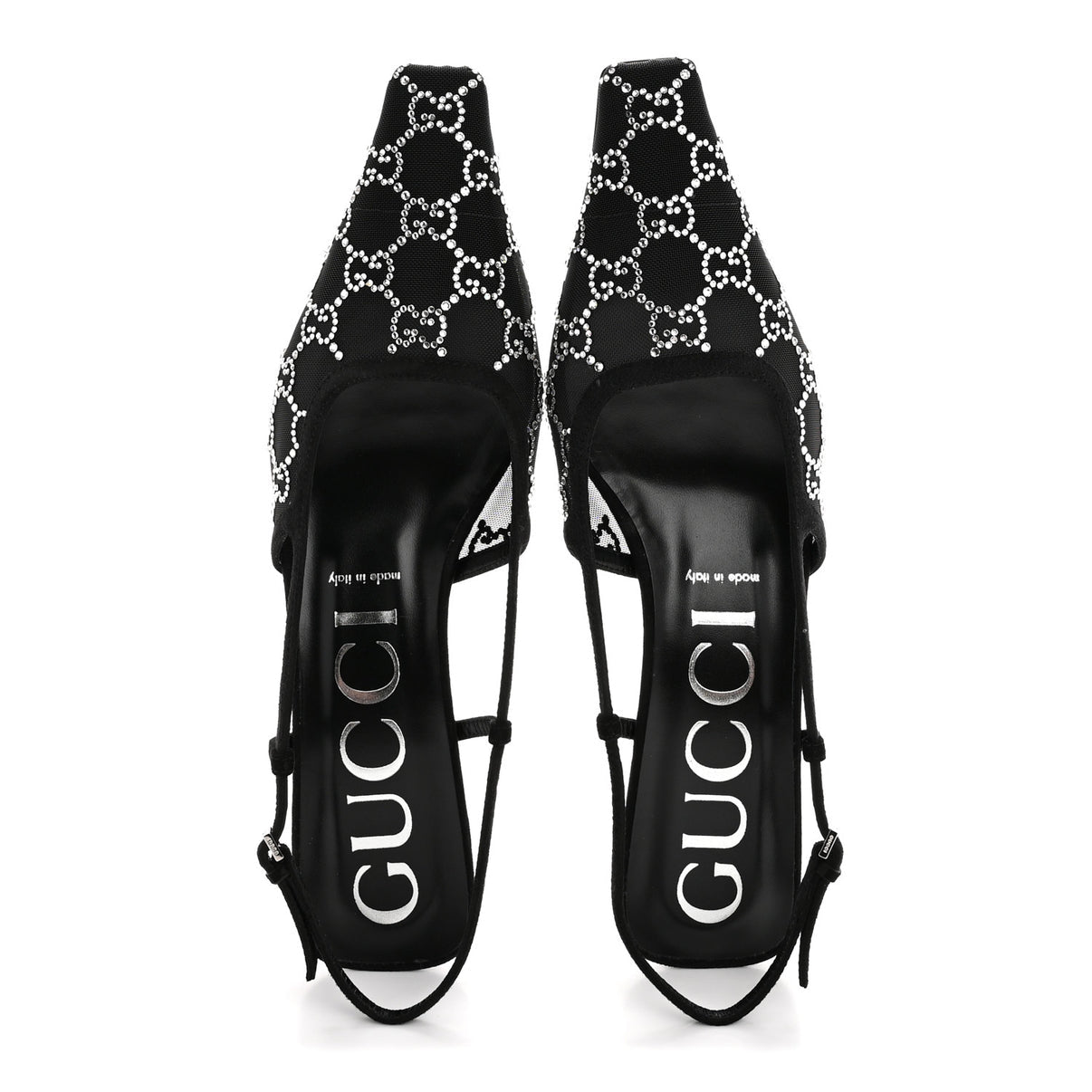 GUCCI GG INTERLOCKING MESH CRYSTAL KITTEN HEELS