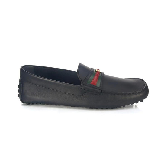 GUCCI AYRTON WEBBING-TRIMMED HORSEBIT LEATHER DRIVING SHOES