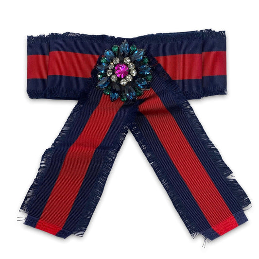 GUCCI GG WEB GROSGRAIN RIBBON BOW PIN BROOCH
