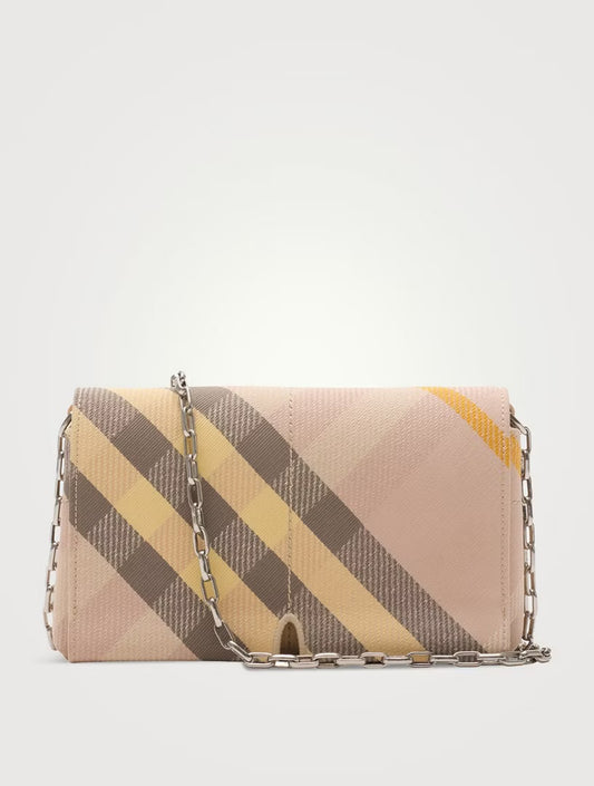 BURBERRY BB CHECK SOFT SNIP MINI CHAIN BAG TEACUP