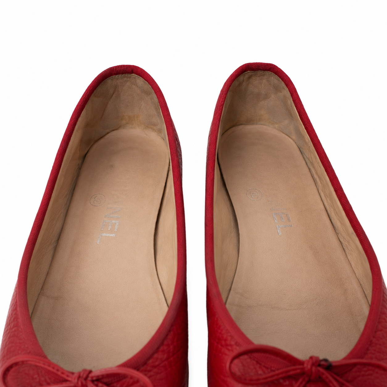 CHANEL CC QUILTER LEATHER CAP TOE BALLET FLATS