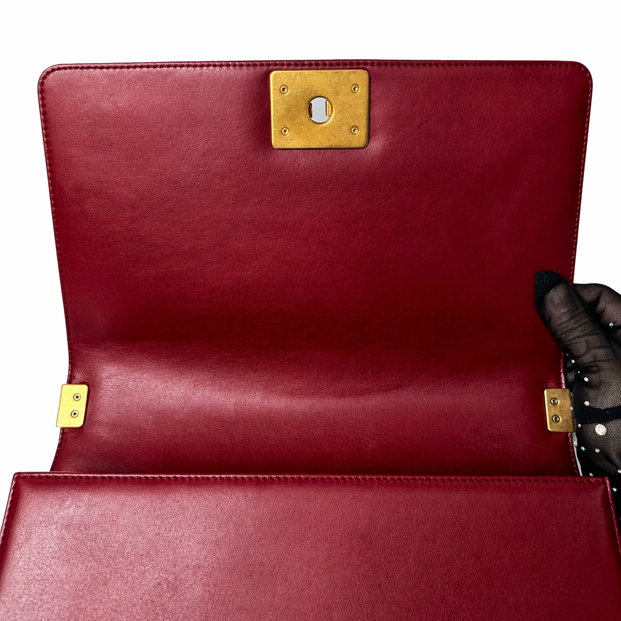 CHANEL CC DARK RED QUILTED CALFSKIN LARGE BOY BAG