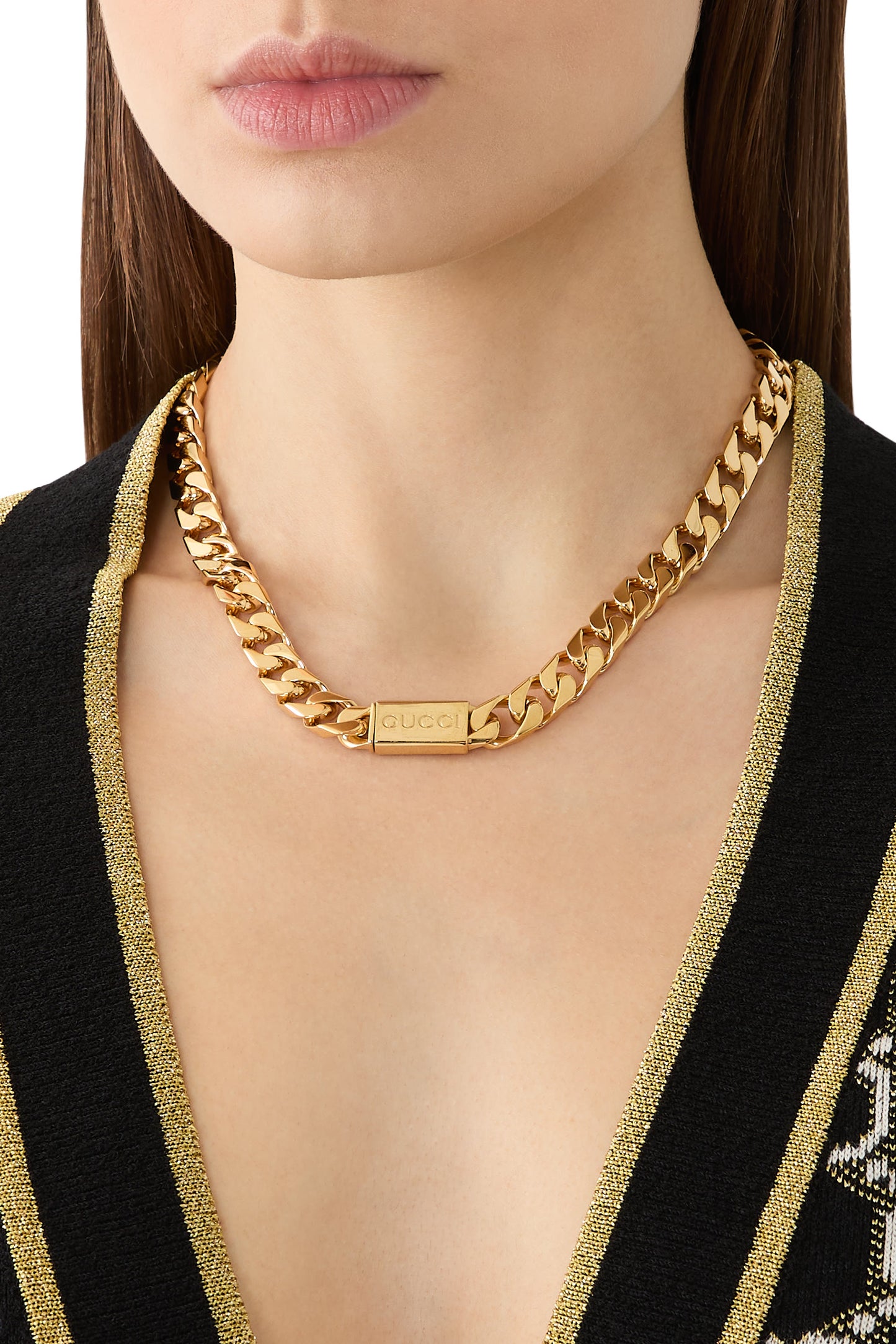 GUCCI GG LOGO SCRIPT TAG CHAIN NECKLACE