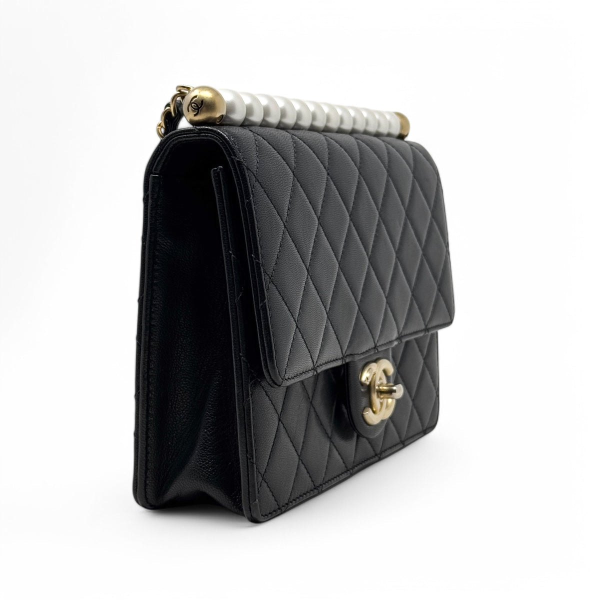 CHANEL CC BLACK SMALL CHIC PEARL FLAP