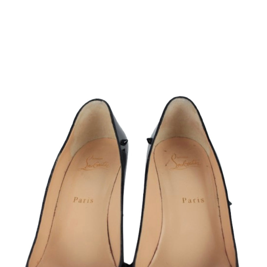 CHRISTIAN LOUBOUTIN BLACK PATENT LEATHER DIAMOND SPIKE PUMPS