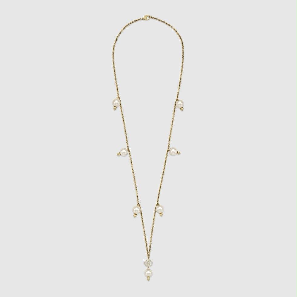 GUCCI GG INTERLOCKING G PEARLS PENDANT NECKLACE